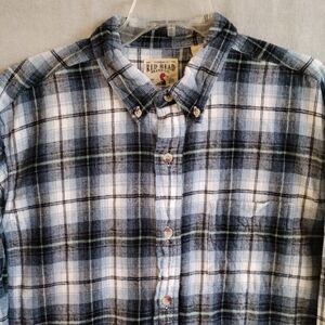 Redhead Men's XL Shirt BLUE‎ Plaid Flannel Long Sleeves Button Down Cotton Warm